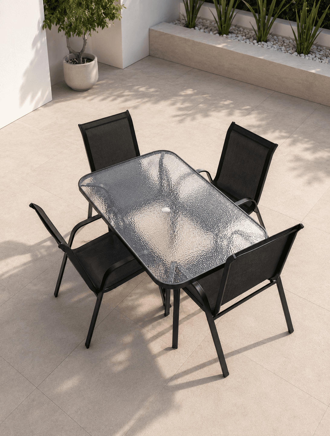 Set kopshti, tavolinë 90x150cm + 4 karrige rrjetë, black