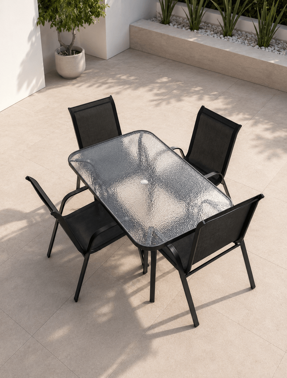Set kopshti, tavolinë 90x150cm + 4 karrige rrjetë, black